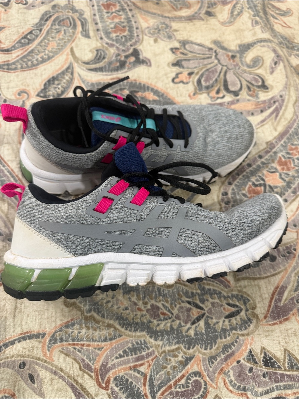Asics Gray Knit Sneakers with Pink & Navy Details Size 7